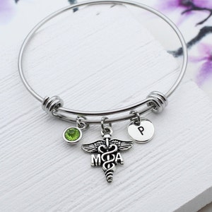 Personalized Medical Assistant Charm Bracelet, Personalized MA Charm Bangle, MA Jewelry, Graduation Gift, Gift for Medical Assistant