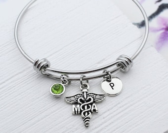 Personalized Medical Assistant Charm Bracelet, Personalized MA Charm Bangle, MA Jewelry, Graduation Gift, Gift for Medical Assistant