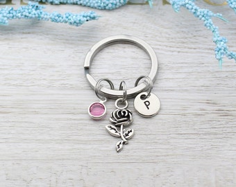 Rose  Keychain, Personalized Rose Flower Charm Keychain, Rose Accessory, Rose Gifts
