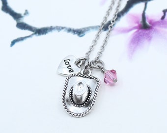 Cowgirl Necklace, Personalized Cowgirl, Cowgirl Charm Jewelry, Country Girl Jewelry, Country Girl Gift, Cowgirl Gift, Swarovski Birthstone