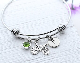 Personalized Bicycle Charm Bangle Bracelet, Bicycle Charm Jewelry, Sports Mountain Biking Gifts, Bike Rider Biker Charm, Bicycling Cycling