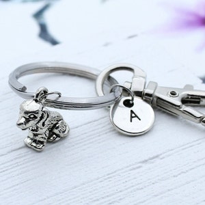 Silver Dog Keychain, Initial Dog Charm Key Chain, 3D Dog Accessory, Sitting Dog Keyring, Dog Lover Gift, Personalized Pet, Dog Gift Key Ring