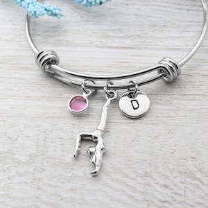 Gymnastic Bracelet, Personalized Gymnast Charm Bangle, Gymnastics Jewelry, Gymnastic Dance Gifts, Gymnast Coach Gift