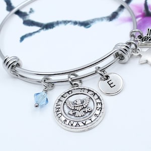 US Navy Bracelet, Personalized US Navy Charm Bangle Bracelet, Gift for Navy, US Navy Jewelry, Military