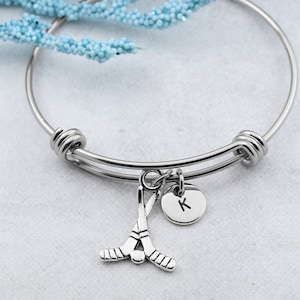 Hockey Bracelet, Personalized Hockey Charm Bangle, Hockey Jewelry, Gift for Hockey Player, Hockey Team Gifts, Coach Gift