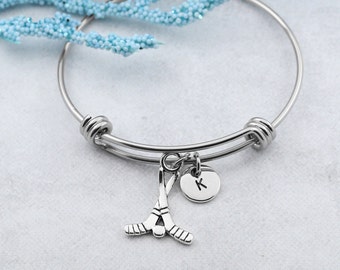 Hockey Bracelet, Personalized Hockey Charm Bangle, Hockey Jewelry, Gift for Hockey Player, Hockey Team Gifts, Coach Gift