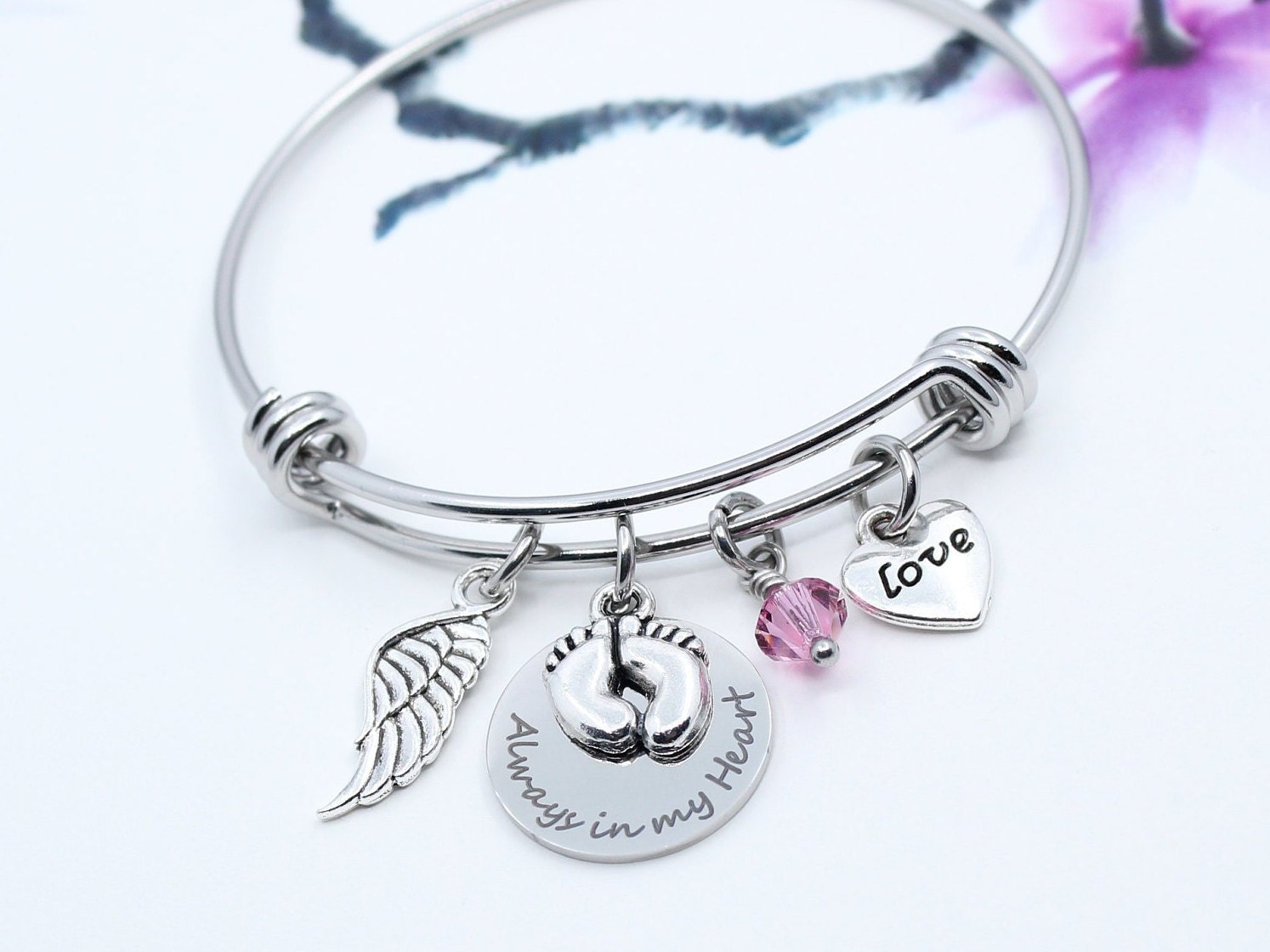 Buy Always in My Heart Bracelet, Gift for Loss of Baby, Sympathy Charm  Bangle Bracelet, Child Memorial Jewelry, Gift for Loss of Baby, Infant  Online in India - Etsy