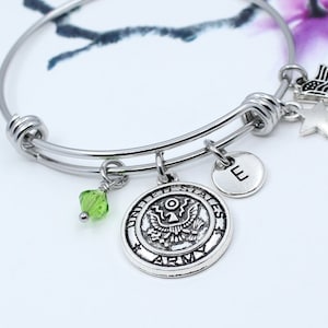 US Army Bracelet, Personalized US Army Charm Bangle Bracelet, Gift for Army, Army Jewelry, Military