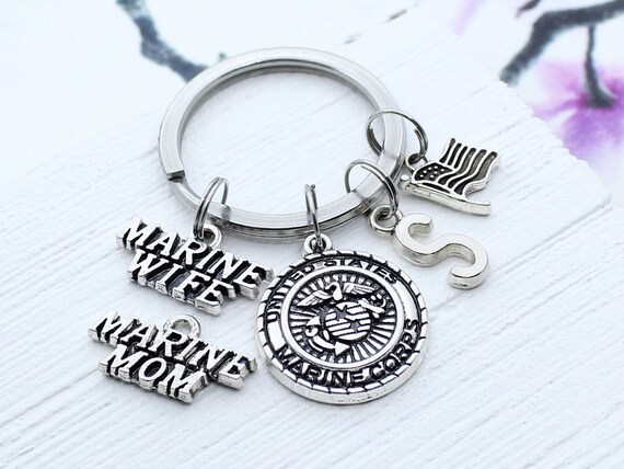 MARINE WIFE Marines United States Military Silver Metal Charm Keychain Key Ring Unique Gift USA