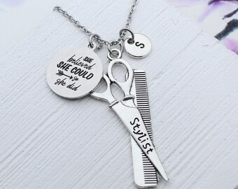 Cosmetology Scissors Comb Necklace, Graduation Gift Idea, Personalized Hairstylist Charms Necklace, Hair Stylist Jewelry