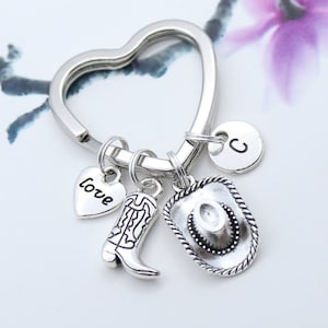 Cowgirl Keychain, Cowboy Keychain, Personalized Cowgirl, Country Girl Charm Key Chain, Gift for Cowboy, Gift for Cowgirl, Charm Accessory