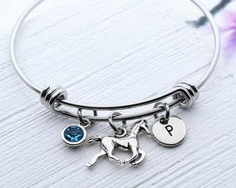 Horse Bangle Bracelet, Personalized Horse Bracelet, Pony Bracelet, Horse Jewelry Gift, Equestrian Bracelet, Mini Running Horse for Girl