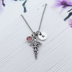 Caduceus Charm Necklace, Personalized Caduceus Charm Jewelry, Nurse Jewelry, Gift for Nurse, Nurse Medical Jewelry, Nurse Medical Necklace