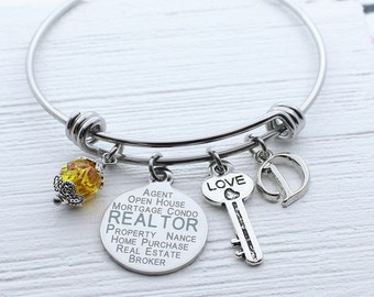 Realtor Keychain, Personalized Realtor Charm Keychain, Agent Accessory, Gift for Agent, Real State Gift, Realtor Bangle Bracelet, Jewelry