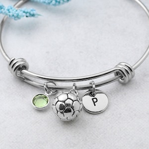 Soccer Bracelet, Personalized Soccer Charm Bangle, Soccer Jewelry, Gift for Soccer Player, Soccer Team Gifts