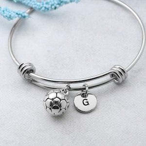 Soccer Bracelet, Personalized Soccer Charm Bangle, Soccer Jewelry, Gift for Soccer Player, Soccer Team Gifts