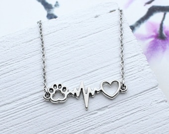 Veterinarian Charm Jewelry, Vet Tech Charm Necklace, Gift for Veterinarian, Animal Lover Gift, Animal Gifts, Paw Print, ECG Heartbeat Charm