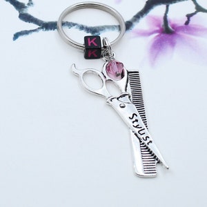 Scissors Comb Keychain, Hairstylist Key Chain, Cosmetology Gift Idea for Hair Stylist, Personalized Hairdresser Accessory Jewelry
