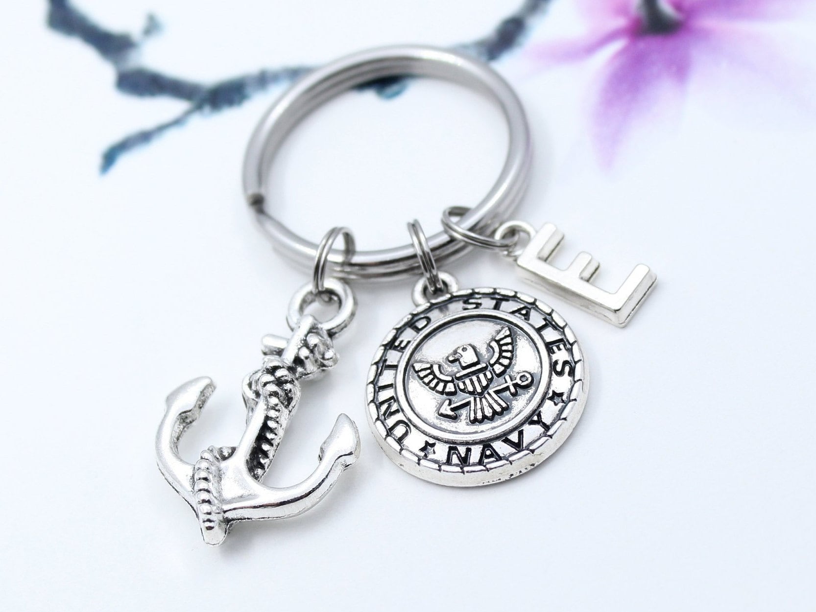 US Navy Keychain Navy Anchor Charm Key Chain Personalized Etsy
