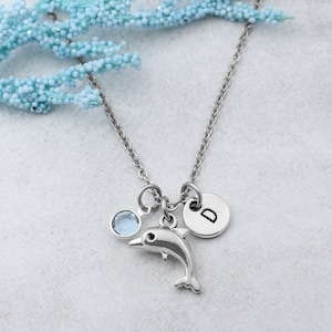 Dolphin Necklace, Personalized Dolphin Charm Necklace, Dolphin Jewelry, Dolphin Gifts, Ocean Themed