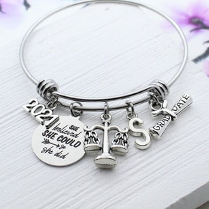 Law Graduation Charm Bangle Bracelet, Graduation Gift for Law, Lawyer Gift, Law Student Gift, Law School Graduate, Scale Justice Jewelry