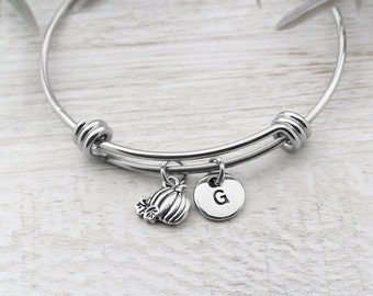 Pumpkin Bracelet, Personalized Autumn Charm Bangle Bracelet, Halloween Jewelry, Themed Autumn Accessory