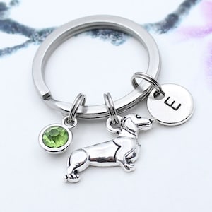 Dachshund Keychain, Personalized Dog Charm Key Chain, Dachshund Gift, Dog Accessory, Dog Lover Gift, Animal Keyring, Pet Lover Gift, Initial