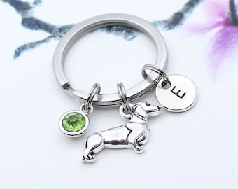 Dachshund Keychain, Personalized Dog Charm Key Chain, Dachshund Gift, Dog Accessory, Dog Lover Gift, Animal Keyring, Pet Lover Gift, Initial