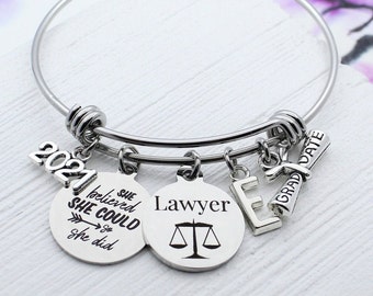 Law Graduation Charm Bangle Bracelet, Graduation Gift for Lawyer, Law Student Gift, Law School Graduate, Scale Justice Jewelry, Paralegal