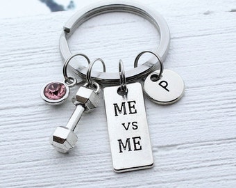 Personalized Dumbbell Me vs Me Charm Keychain, Self Challenge Charm Accessory Gift, Bodybuilding, Fitness Gifts, Weight Lifting Gift