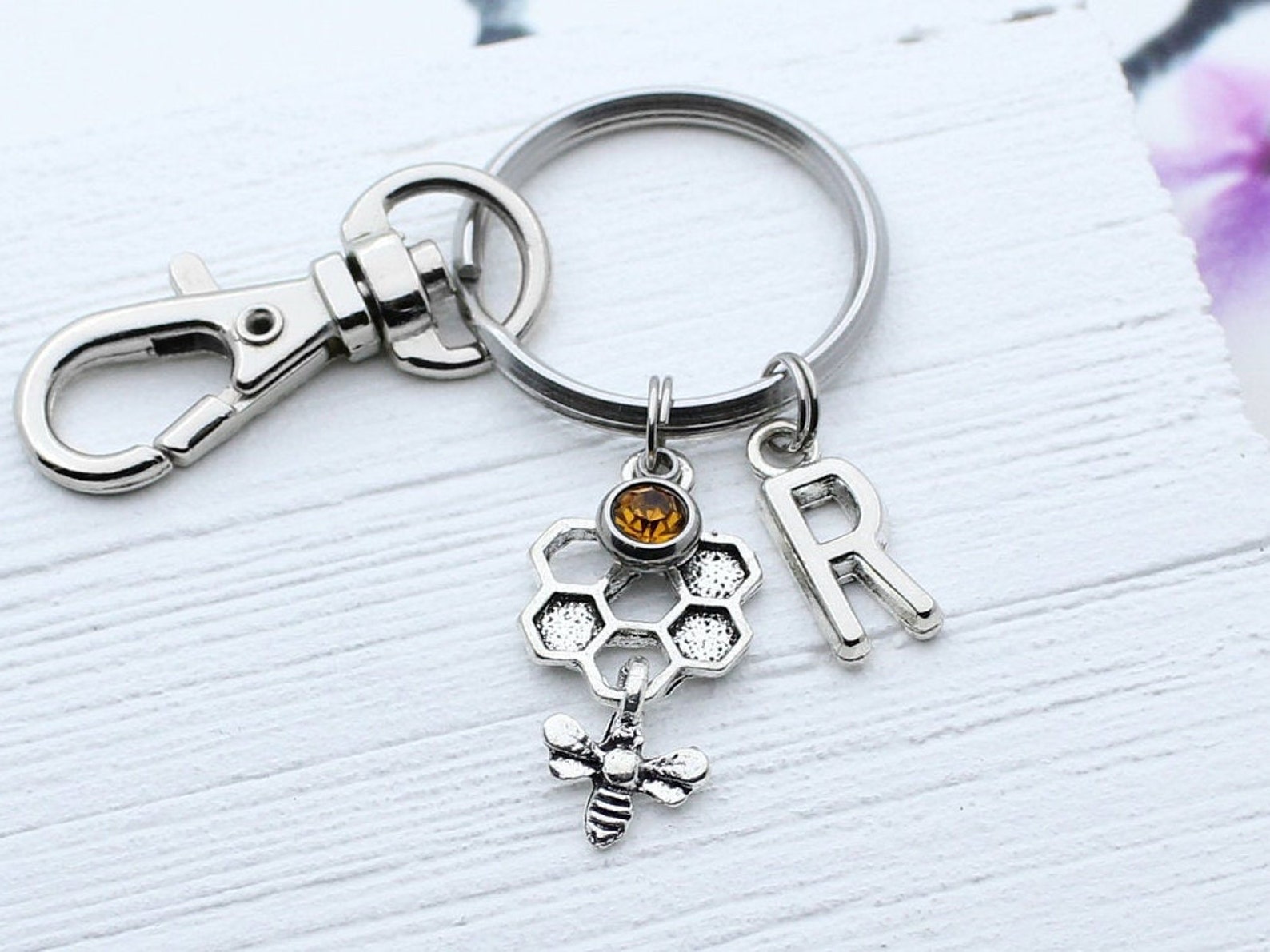 Honey Bee Keychain Honey Bee Charm Key Chain Personalized Etsy