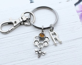 Honey Bee Keychain, Honey Bee Charm Key Chain, Personalized Accessory, Honey Bee Accessory Gift, Insect Keyring