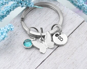 Personalized Butterfly Charm Keychain, Butterfly Charm Accessory, Butterfly Keyring