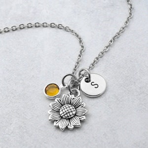 Sunflower Necklace, Personalized Sunflower Charm Necklace, Sunflower Jewelry, Bridesmaids Gifts, Birthday Gift, Gardening Gift