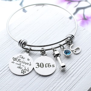 Personalized Weight Loss Bracelet, Weight Loss Charm Bangle Bracelet, She Believed She Could So She Did Charm Jewelry, Gift for Trainer