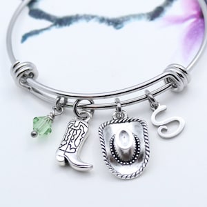 Cowgirl Bracelet, Personalized Cowgirl Charm Bangle Bracelet, Cowgirl Jewelry, Country Girl Gift, Cowgirl Gift, Gift for Cowgirl