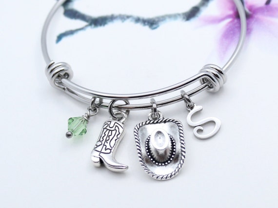 Cowgirl Bracelet, Personalized Cowgirl Charm Bangle Bracelet, Cowgirl Jewelry, Country Girl Gift, Cowgirl Gift, Gift for Cowgirl