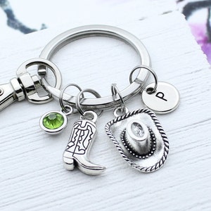 Cowgirl Keychain, Cowboy Key Chain, Personalized Cowgirl, Country Girl Charm Accessory, Gift for Cowboy, Gift for Cowgirl, Charm Keyring