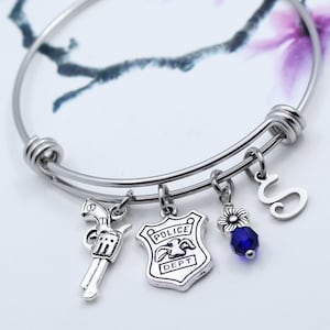 Police Bracelet, Personalized Police Charm Bangle Bracelet, Law Enforcement, Graduation Gift, Gift for Police, Police Collection Jewelry