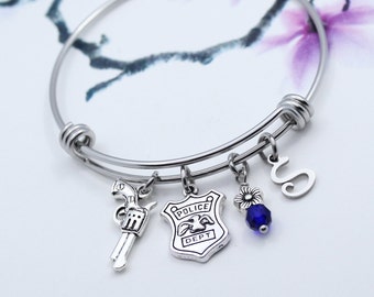 Police Bracelet, Personalized Police Charm Bangle Bracelet, Law Enforcement, Graduation Gift, Gift for Police, Police Collection Jewelry