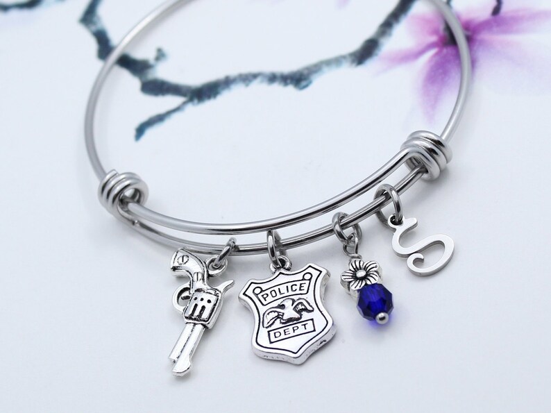Law Enforcement Gift for Police Graduation Gift Personalized Police Charm Bangle Bracelet Police Bracelet Police Collection Jewelry