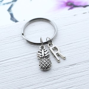 Pineapple Keychain, Personalized Pineapple Initial Charm Keychain, Pineapple Keyring, Pineapple Accessory, Pineapple Gift Fruit Key Chain