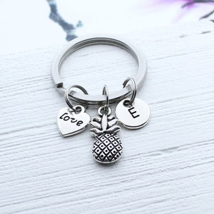 Pineapple Keychain, Personalized Pineapple Initial Charm Keychain, Pineapple Keyring, Pineapple Accessory, Pineapple Gift Fruit Key Chain