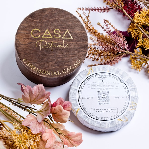 Casa Rituals 100% Pure Ceremonial Cacao with Wooden Box, High-Quality, Made For Intentional And Mindful Living