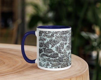 Broken Glass Print Mug -Sturdy Ceramic, Colorful Dark Blue Rim and Handle, Perfect Mothers Day Gift and Fathers Day Gift