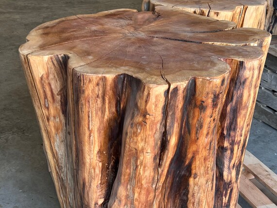 Reclaimed wood stump table deals