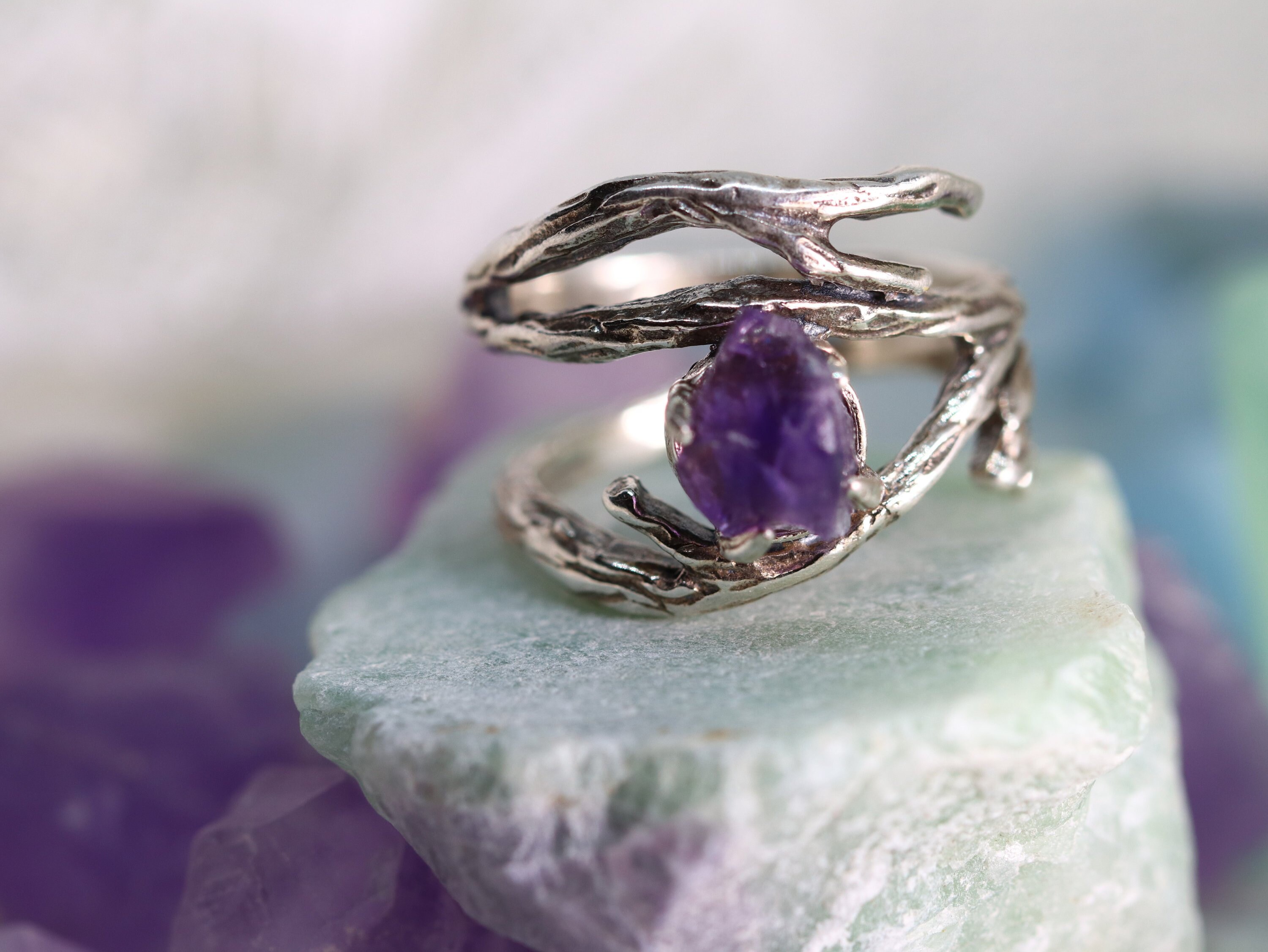 Beautiful natural amethyst gemstone 925 sterling silver ring gift for her.