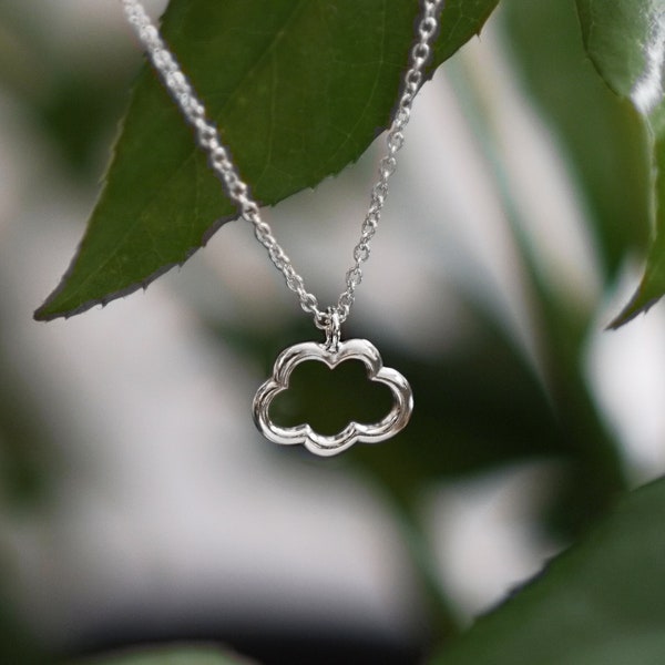 Collier nuage doublure en argent, chaîne de câble en argent sterling 925, pendentif météo, bijoux nature, collier d'été délicat, cadeau pour la fête des mères