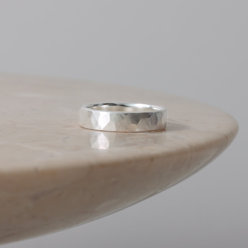 Brushed Hammered 3mm Ring, Custom Engraving, Sterling Silver Band for Men, Wedding Band His and Hers, Handmade in the UK image 5