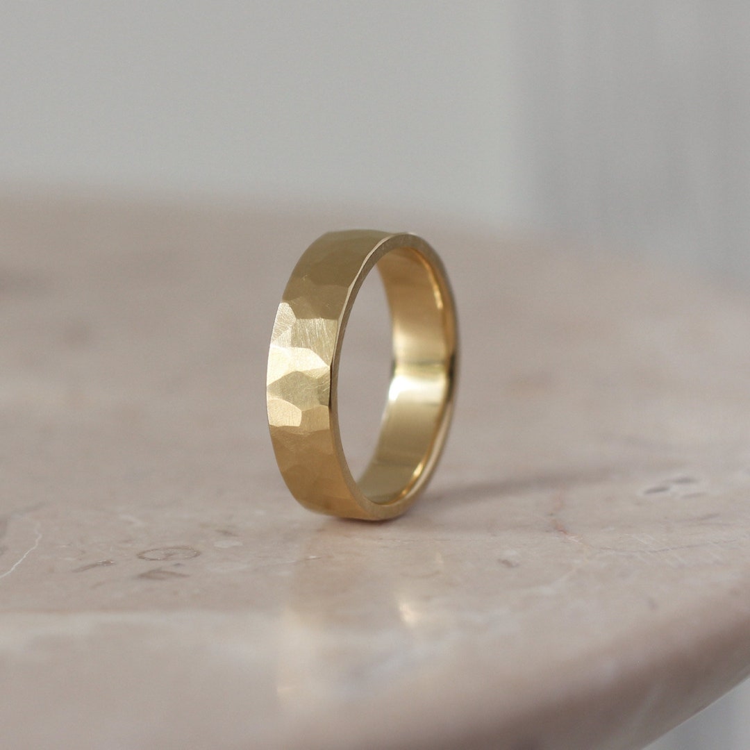 9ct 18ct Hammered Mens Ring 5mm Custom Engraving Brushed 9k Etsy